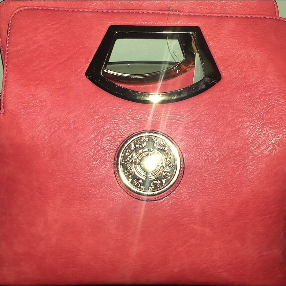 Salmon Handbag with Gold Accents